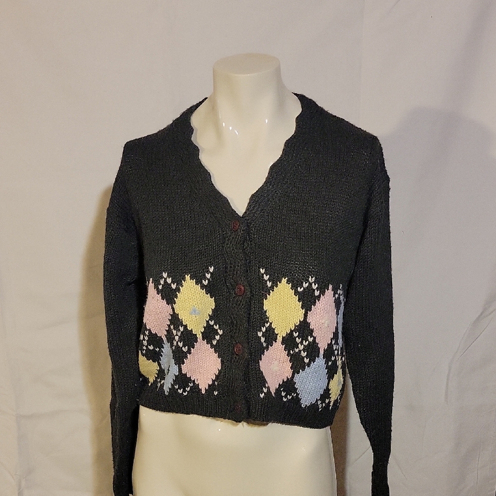 80s Esprit Kids Argyle Cardigan with Pastel Accents